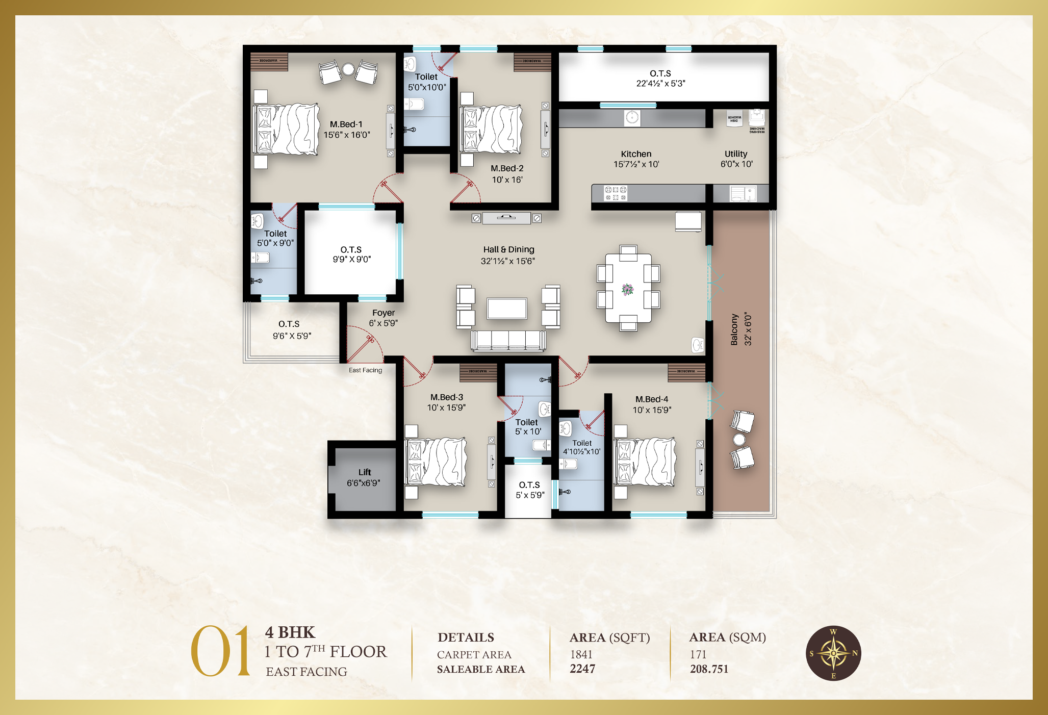 Beatriz Apartment 4BHK | East facing | 2247 sq-ft